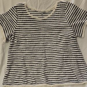 Green Envelope Black and White Striped Top